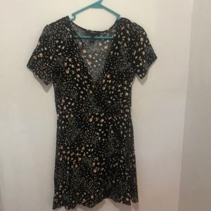 Black Floral Wrap-Style Dress NWOT